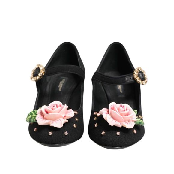 Dolce & Gabbana Black Flower Crystal Embellished Mary Jane Women's Shoes - Picture 4 of 6